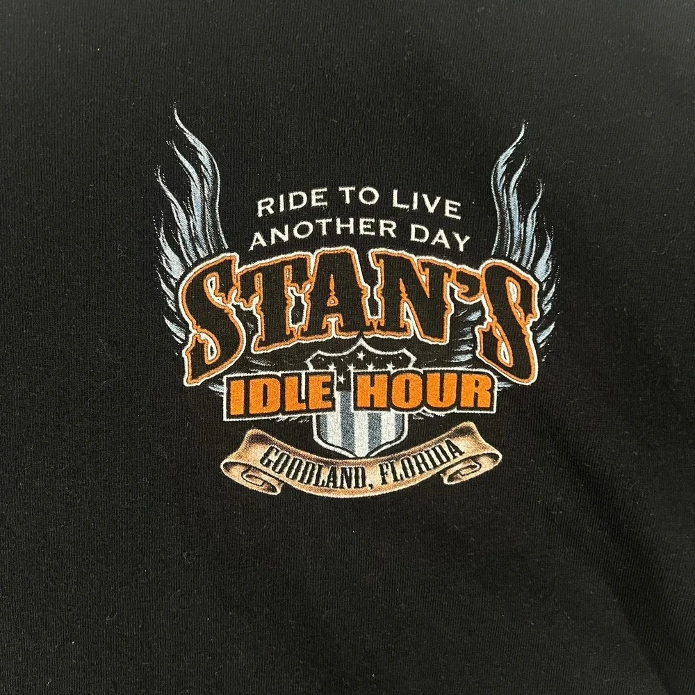 Harley Davidson Stan's Idle Hour Florida Black Biker Tee Graphic Shirt Wings XL - Picture 3 of 9